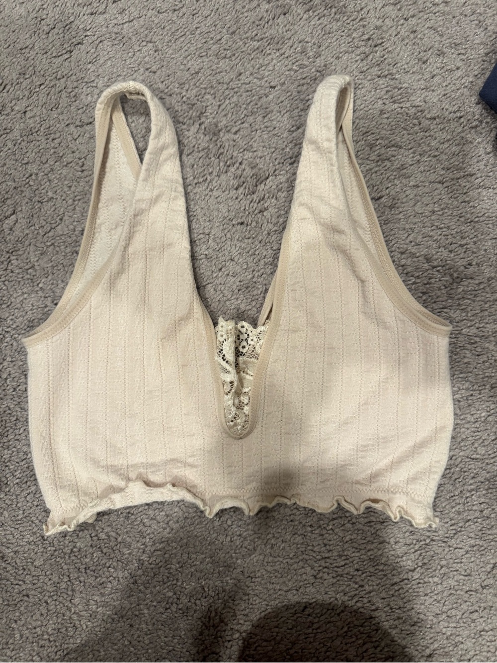 Anthropologie Cream Ribbed Lace-Trim Bralette Tank